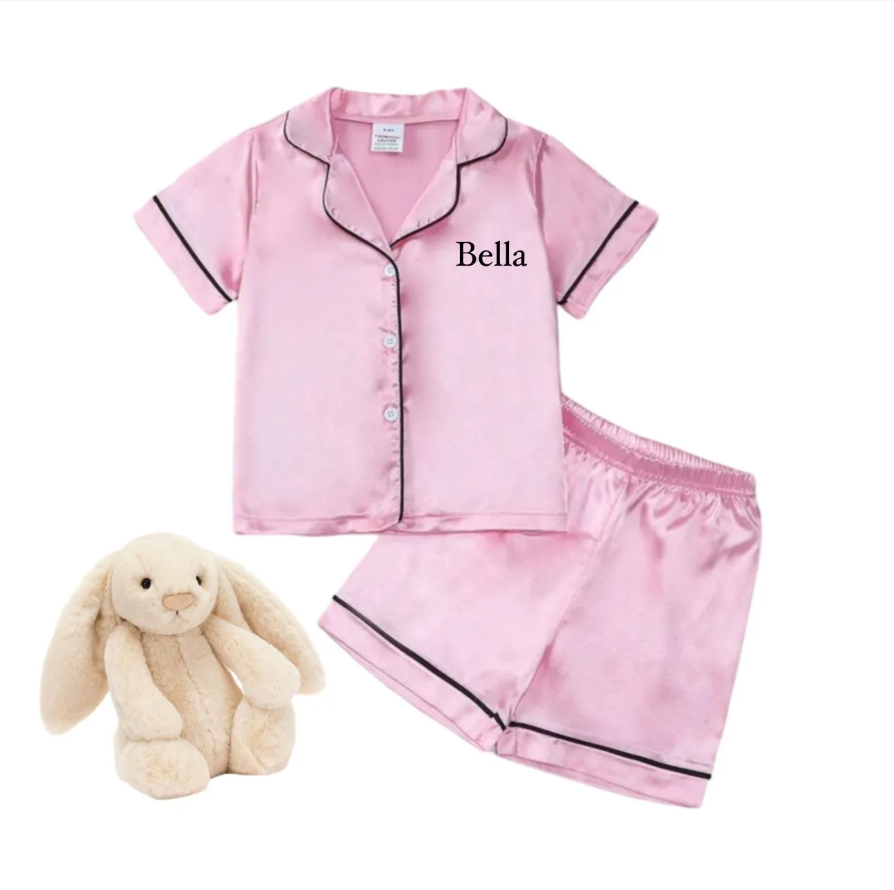 Kiddies Personalized Satin PJ Set - Light Pink