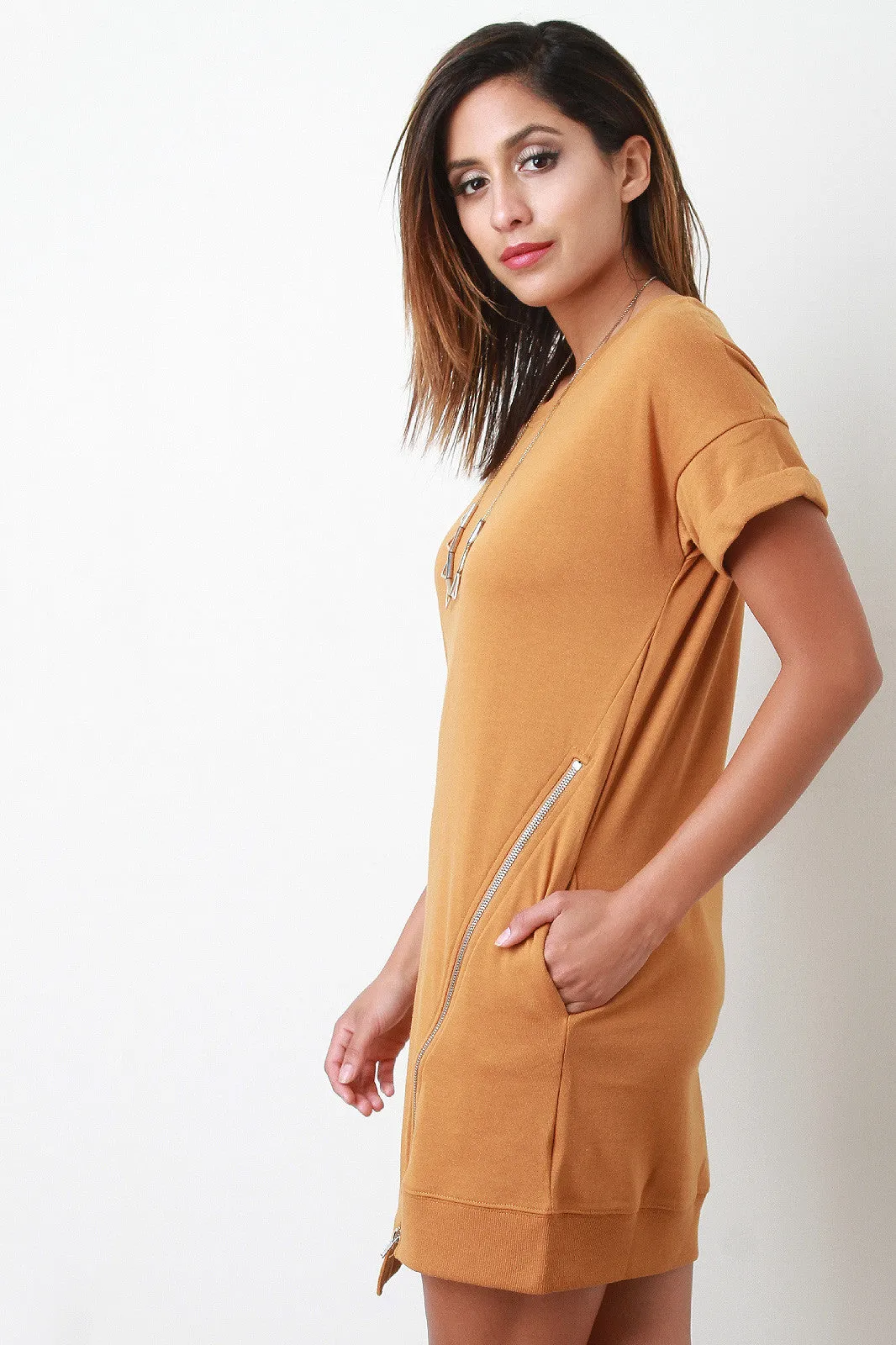 Knit Asymmetrical Zipper Shift Dress