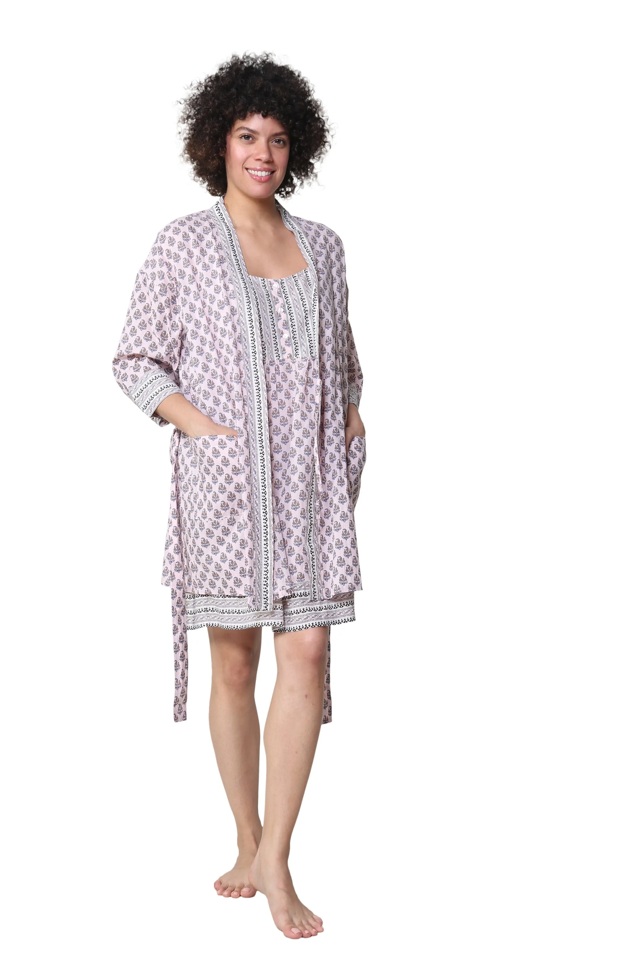 La Cera 100% Cotton Short Kimono Wrap