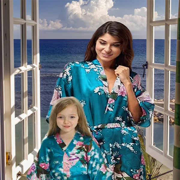 Lake Blue Mommy and Me Robes, Floral, Satin Feel