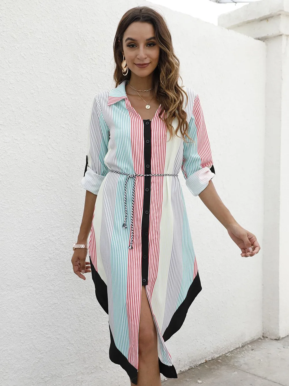 Leisure Long Sleeves Women Short Fall Shirt Dresses