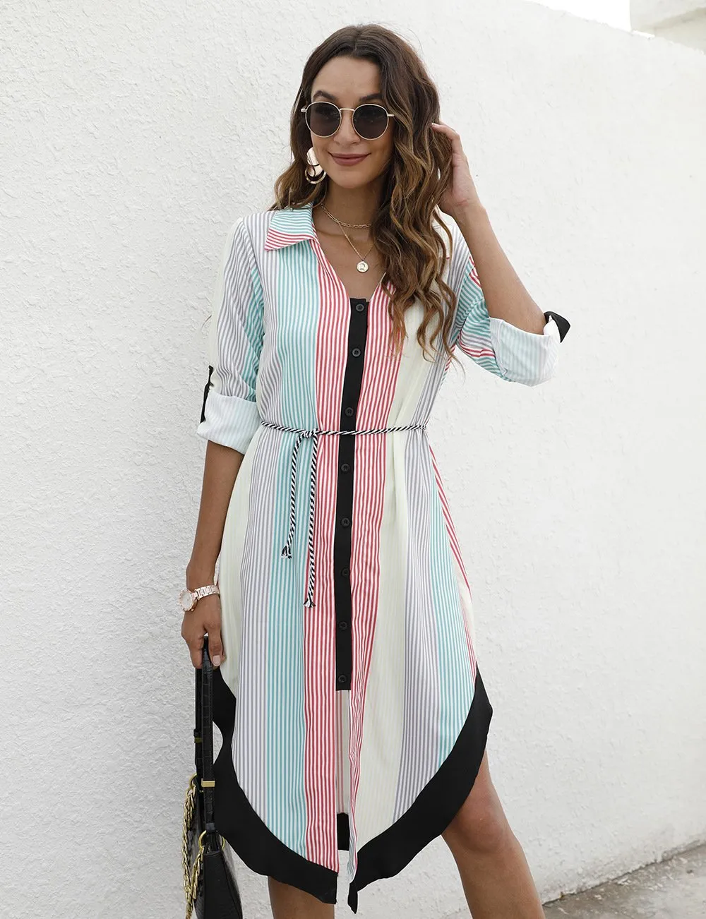 Leisure Long Sleeves Women Short Fall Shirt Dresses