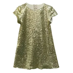 Little Girls Gold Sparkle Sequin Katy Short Sleeve Shift Party Dress 2-6