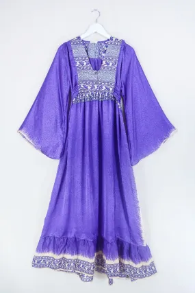 Lunar Maxi Dress - Vintage Sari - Violet Wildflower - Size S