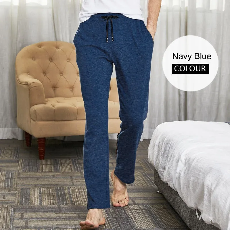 Men Solid Long Lounge Pants Cotton Sleepwear Home