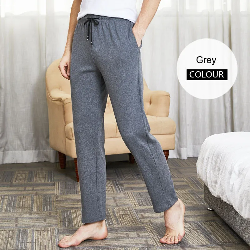 Men Solid Long Lounge Pants Cotton Sleepwear Home