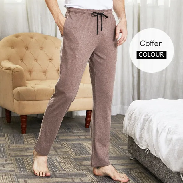 Men Solid Long Lounge Pants Cotton Sleepwear Home