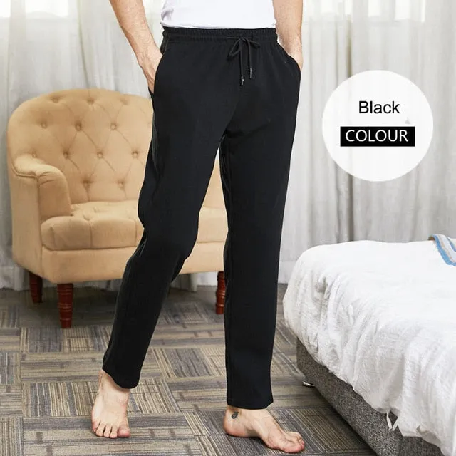 Men Solid Long Lounge Pants Cotton Sleepwear Home