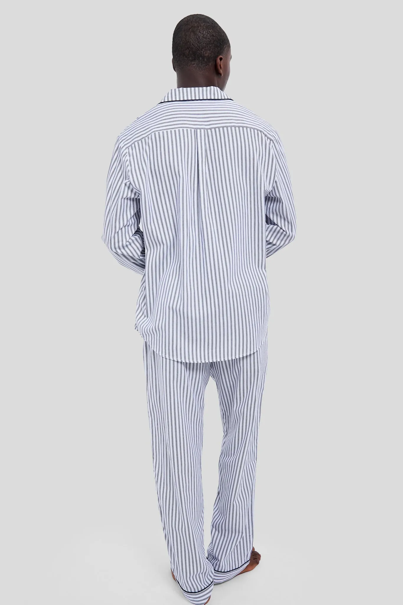 Mens Navy French Ticking Pajama Set