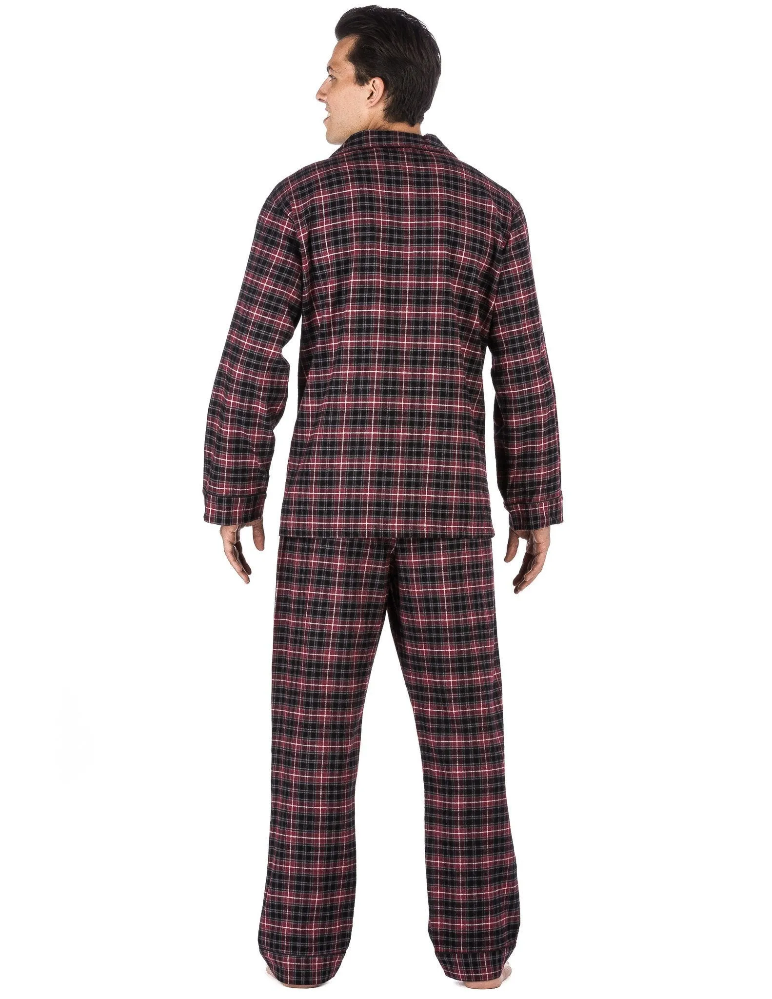 Men's Premium 100% Cotton Flannel Pajama Sleepwear Set - Burgundy/Grey Plaid