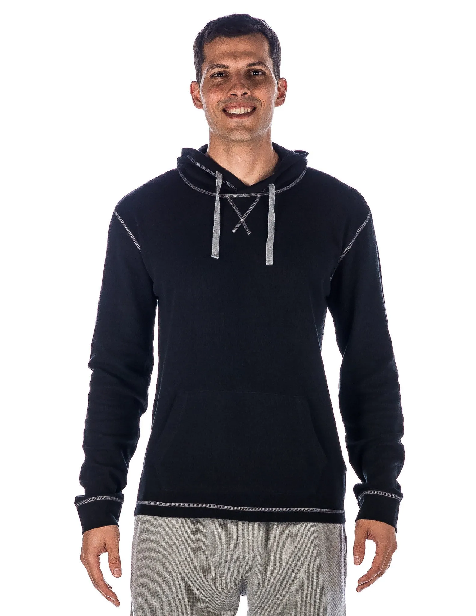 Men's Solid Thermal Lounge Hoodie - with Contrast Stitching