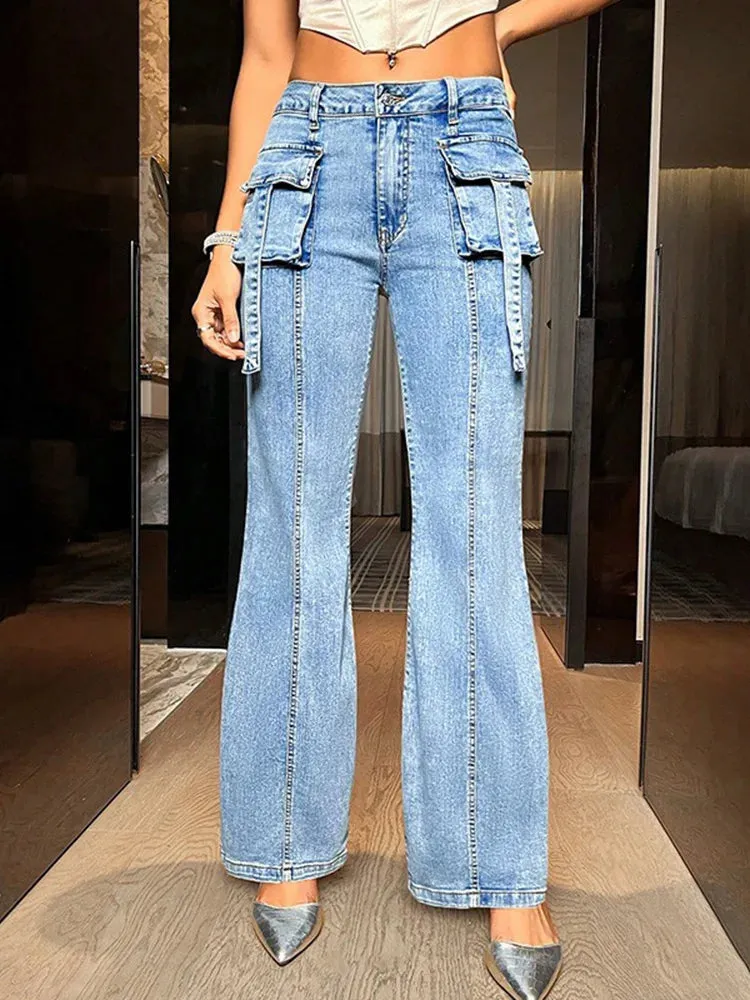 Mid Waisted Streetwear Cargo Jeans