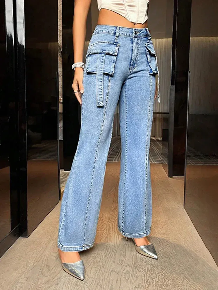 Mid Waisted Streetwear Cargo Jeans