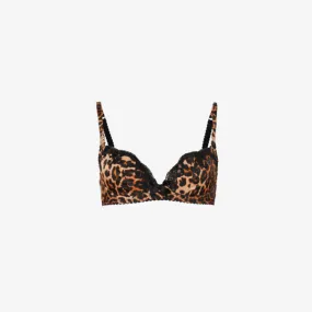 Molly Plunge Bra in Stretch Silk and Agent Provocateur Leopard Print ,  black