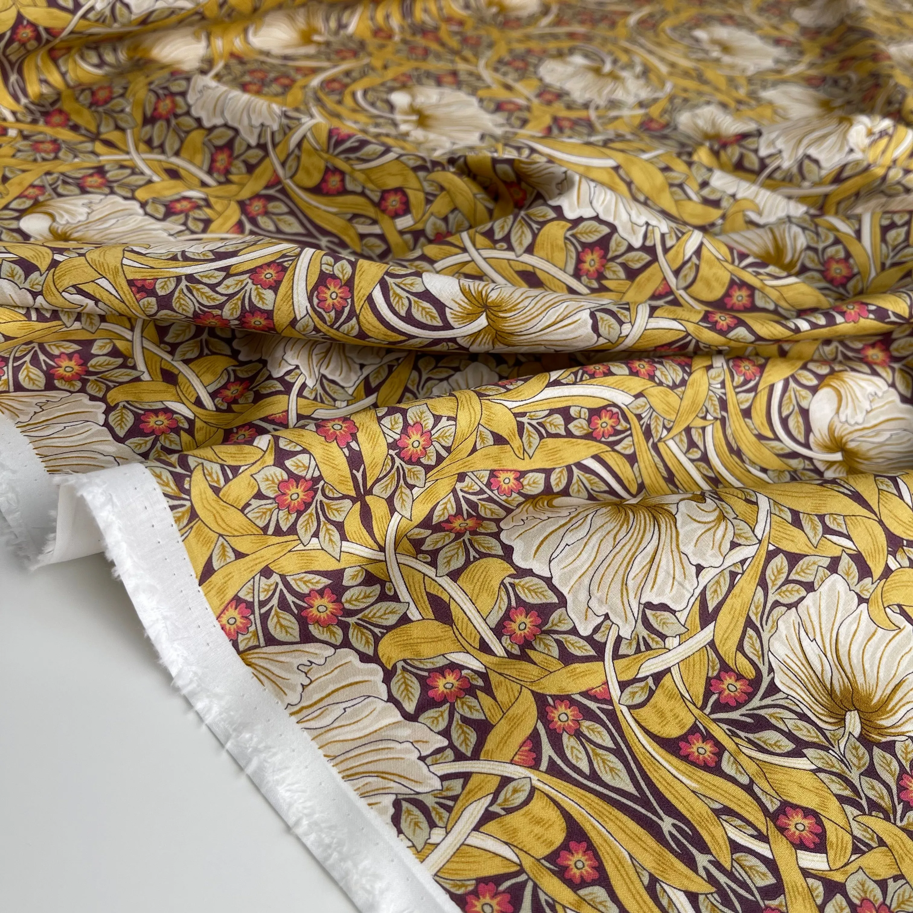 Morris Large Ochre Cotton Lawn Fabric