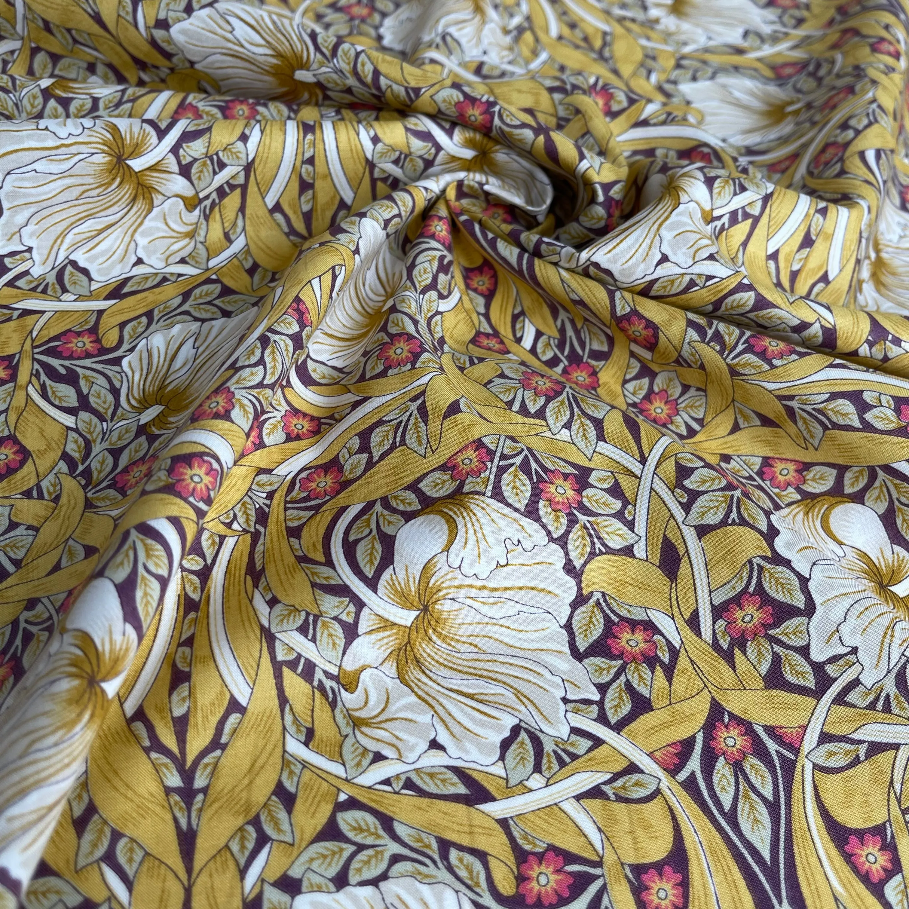 Morris Large Ochre Cotton Lawn Fabric