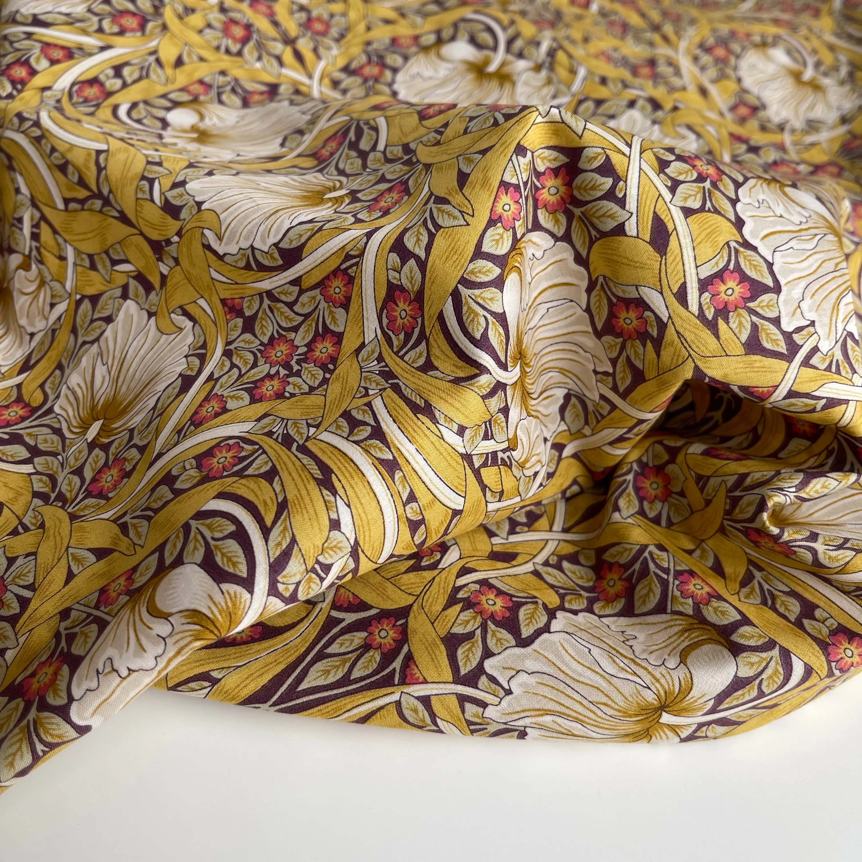 Morris Large Ochre Cotton Lawn Fabric