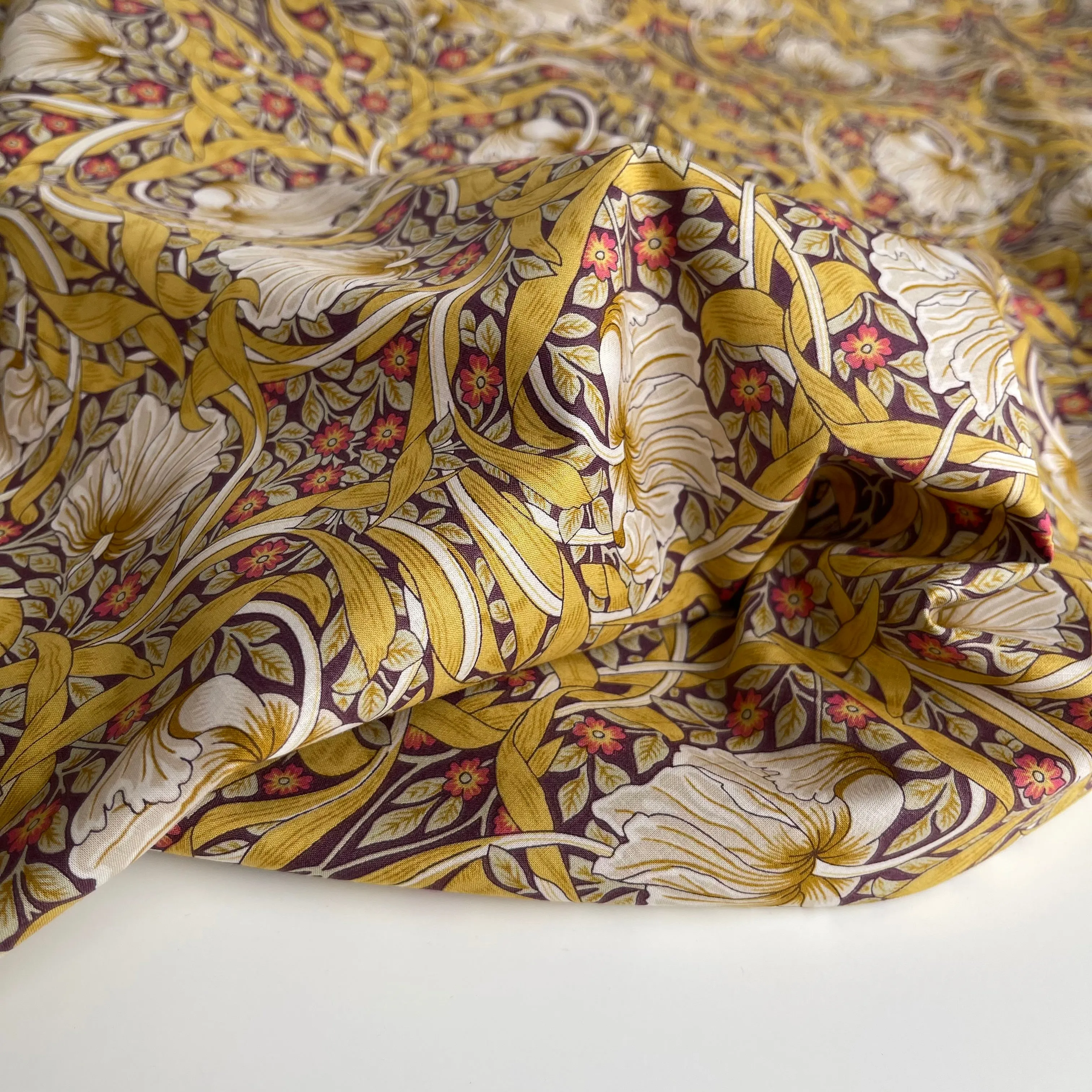 Morris Large Ochre Cotton Lawn Fabric