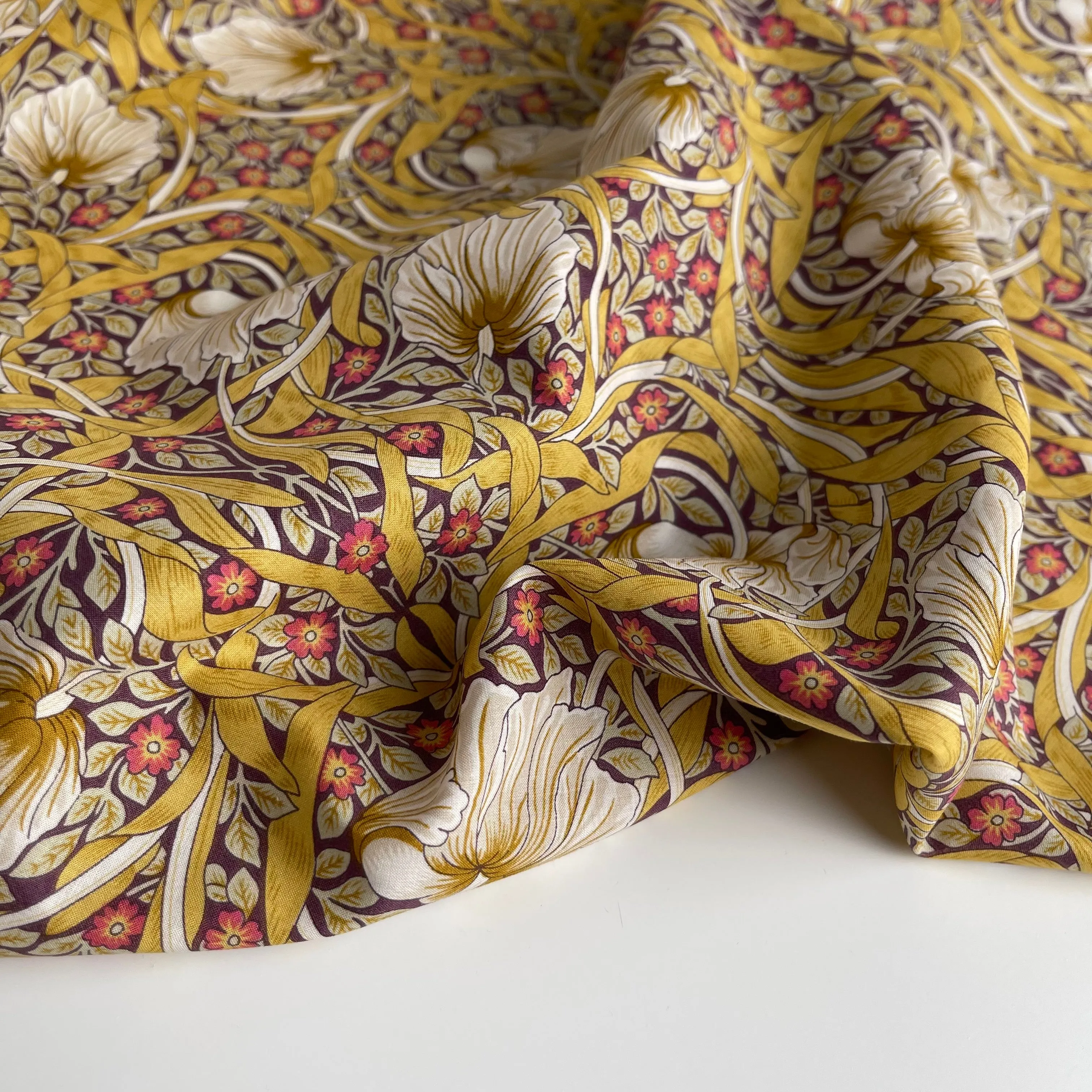 Morris Large Ochre Cotton Lawn Fabric