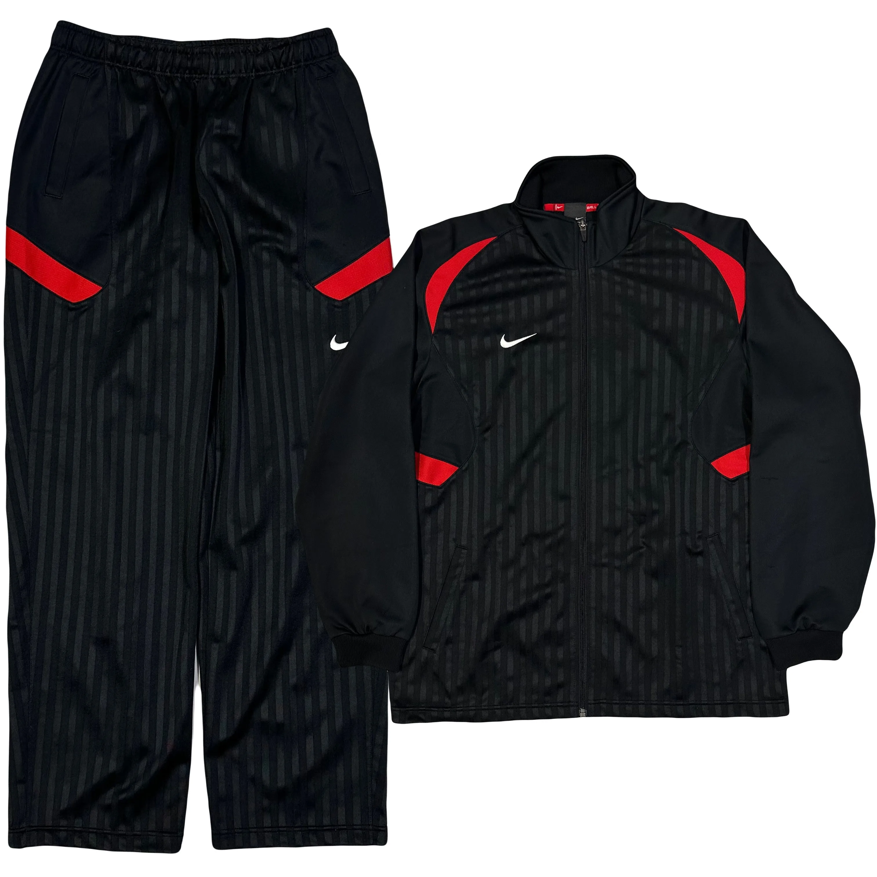 Nike 2000s Nylon Tracksuit In Black & Red ( XL )