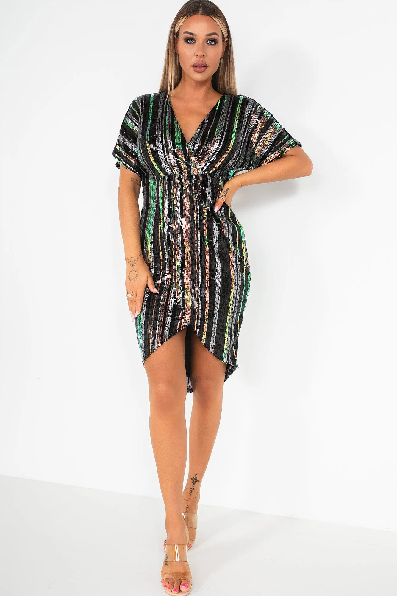 Novah Multi Stripe Sequin Wrap Dress