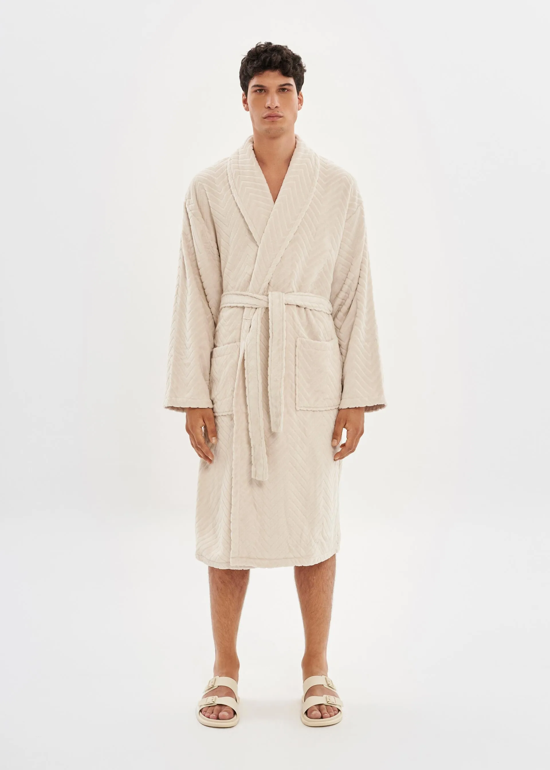 Off White Velour Unisex Relaxed Fit Bathrobe - House Babylon