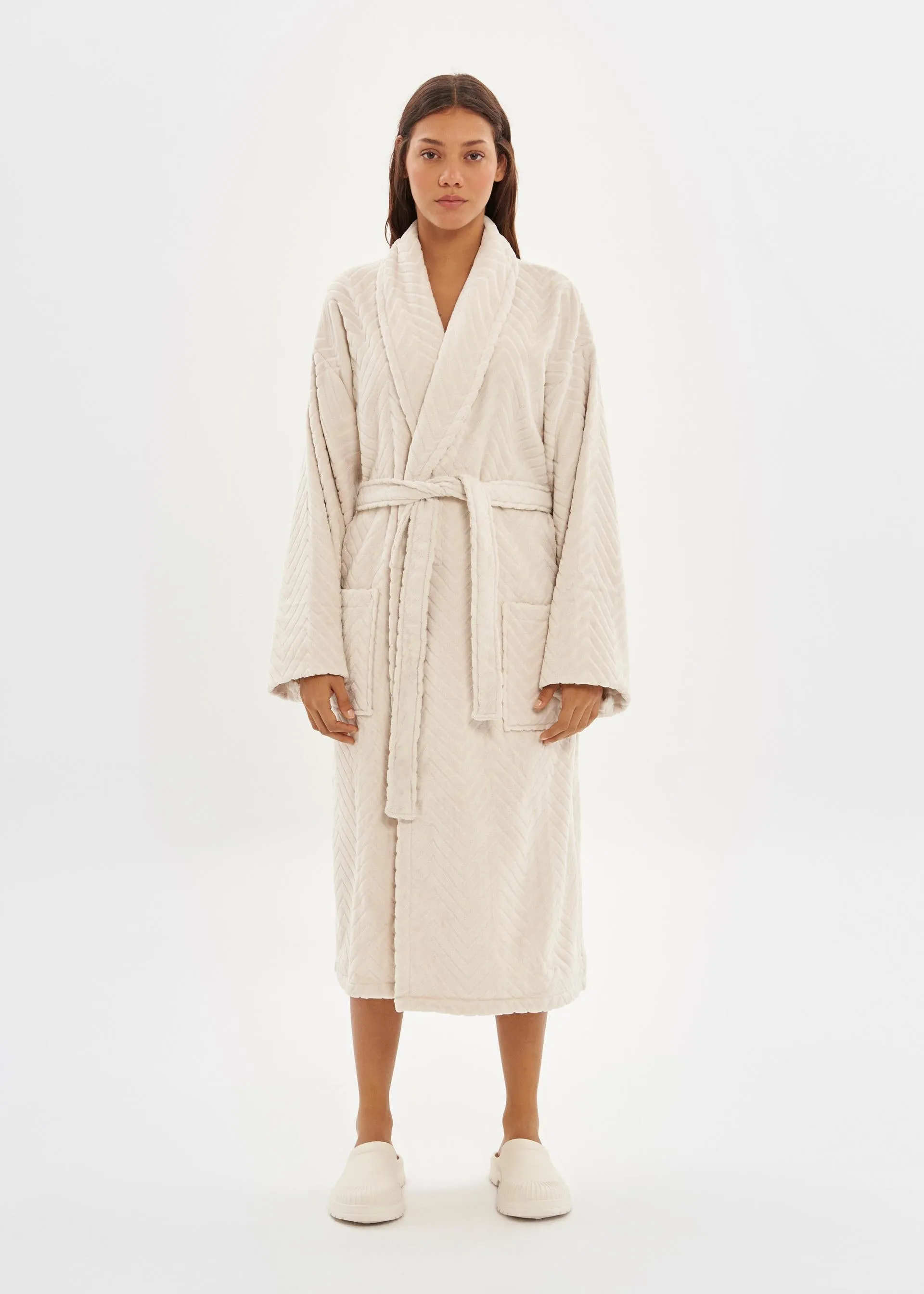 Off White Velour Unisex Relaxed Fit Bathrobe - House Babylon