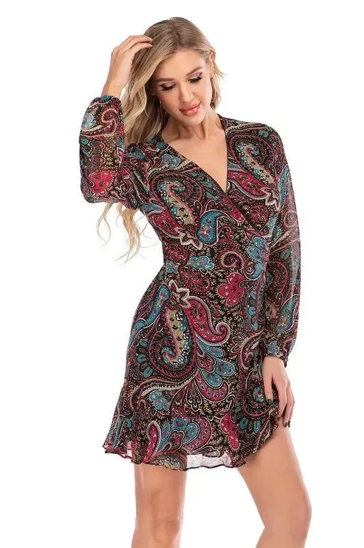 Paisley V-Neck Look-at-Me Wrap Dress