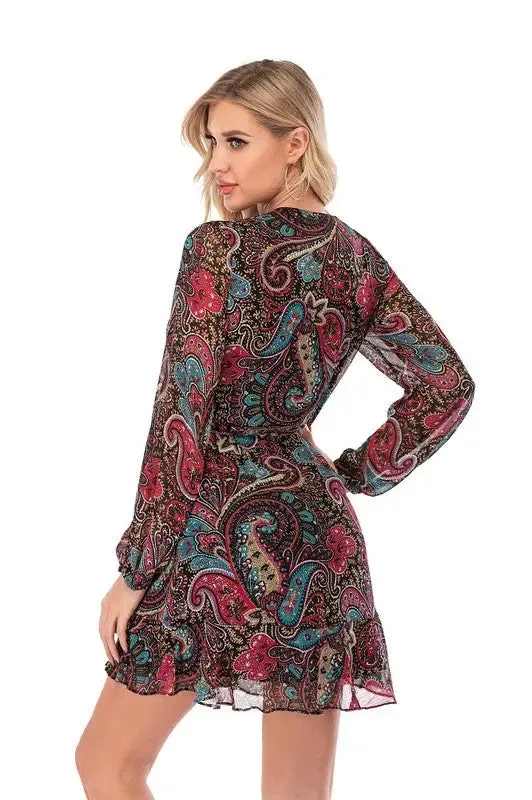 Paisley V-Neck Look-at-Me Wrap Dress