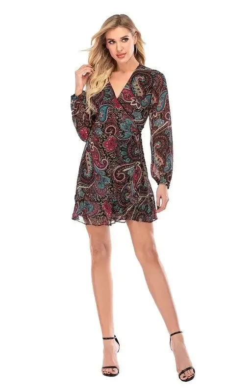 Paisley V-Neck Look-at-Me Wrap Dress