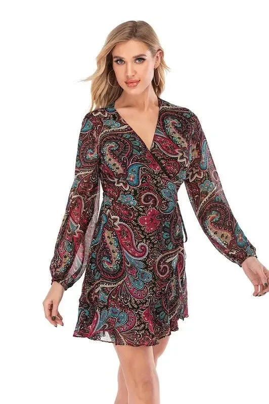 Paisley V-Neck Look-at-Me Wrap Dress