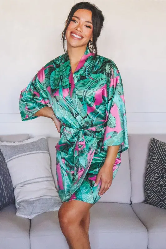 Pink And Green Tropical Robe