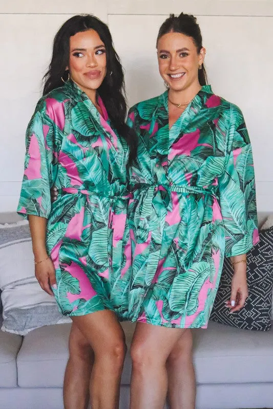 Pink And Green Tropical Robe