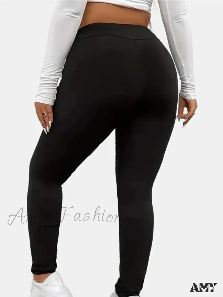 Plus Size Casual Everyday Stretch Fashion Solid Color Pocket Yoga Leggings