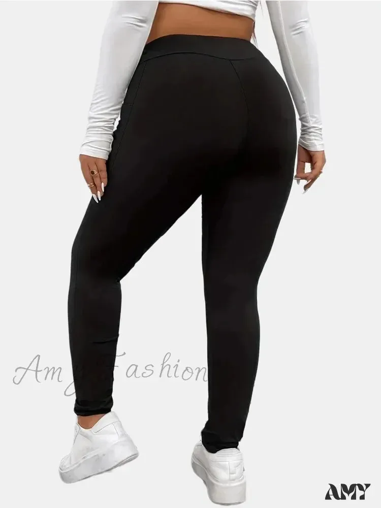 Plus Size Casual Everyday Stretch Fashion Solid Color Pocket Yoga Leggings