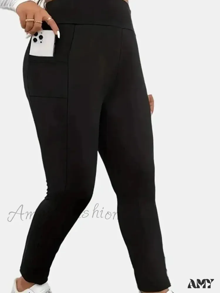 Plus Size Casual Everyday Stretch Fashion Solid Color Pocket Yoga Leggings