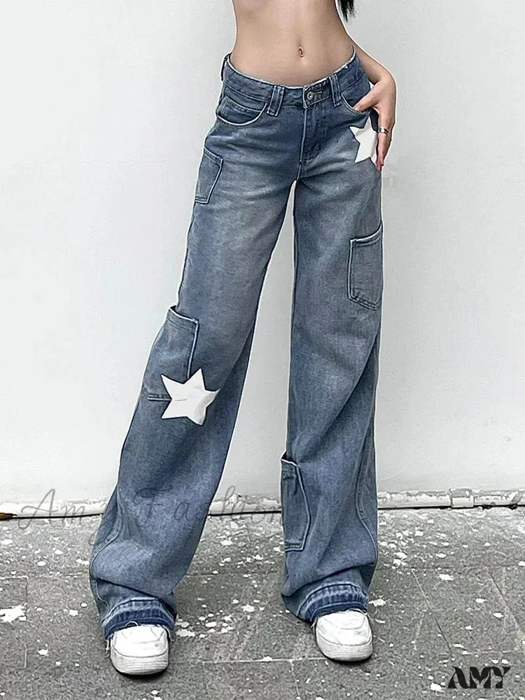 Retro Stylish Flared Distressed Trendy Starry Chic Comfortable Vintage Unique Jean