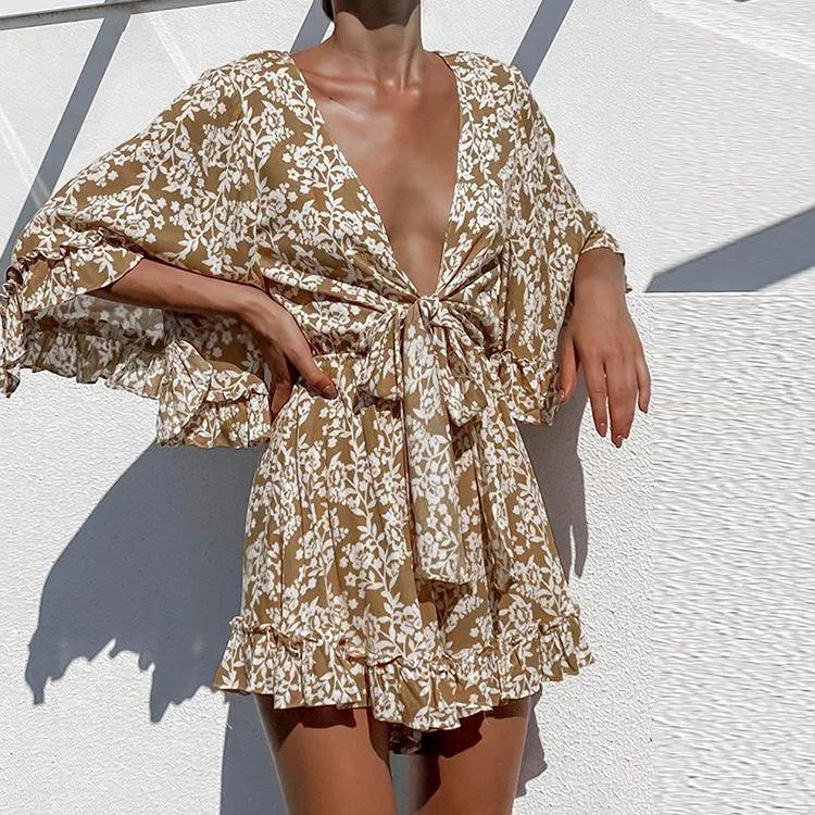 Ruffled Sleeves Short Jumsuits Dresses