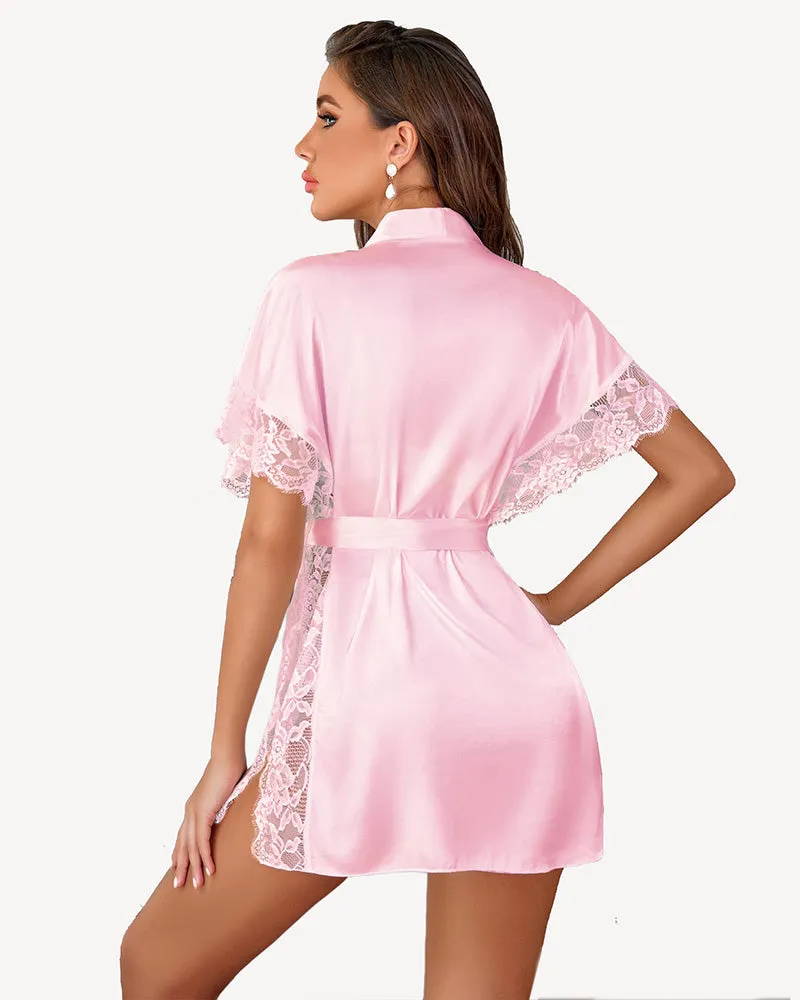 Satin Eyelash Sleepwear Robe