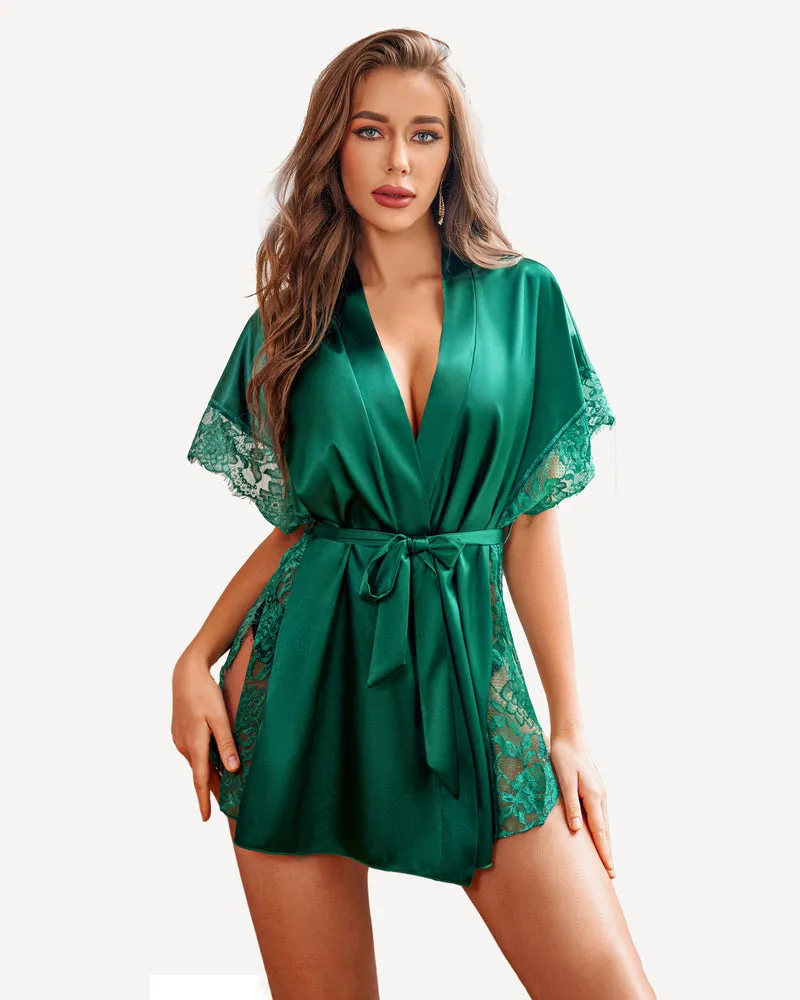 Satin Eyelash Sleepwear Robe