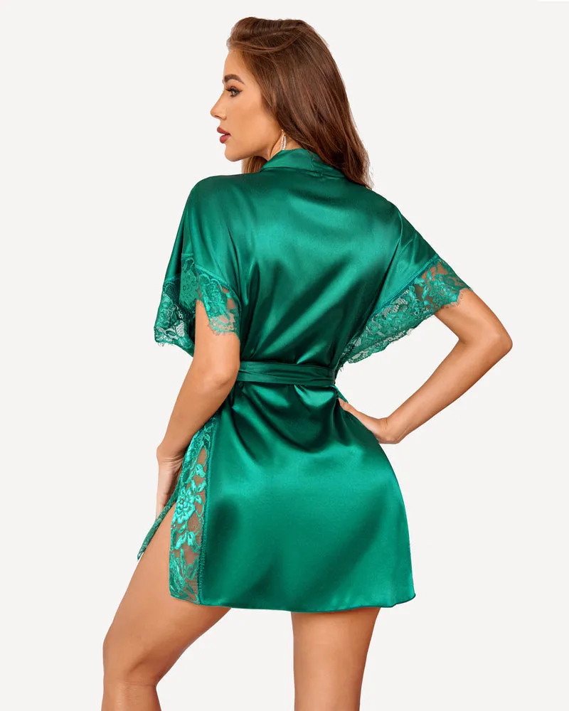 Satin Eyelash Sleepwear Robe