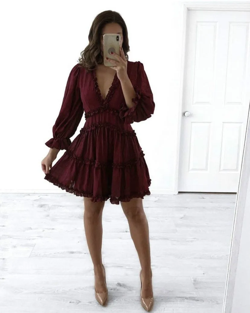 Sexy Backless Ruffled Short Beach Dresses