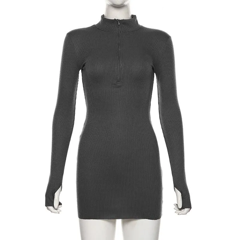 Sexy Zipper High Neck Bodycon Fall Dresses