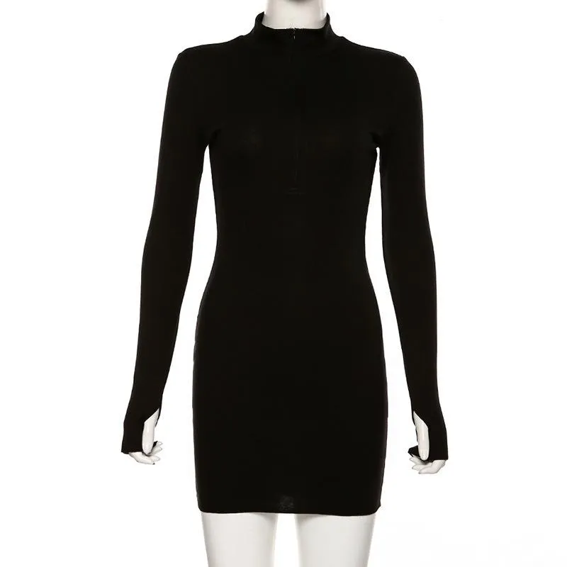 Sexy Zipper High Neck Bodycon Fall Dresses