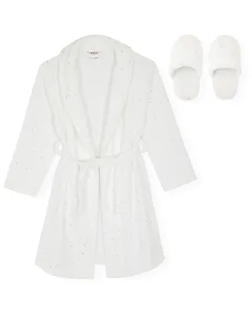 Sleep On It Girls Flannel Fleece Collar Robe Set with Matching Slippers - Foil Stars