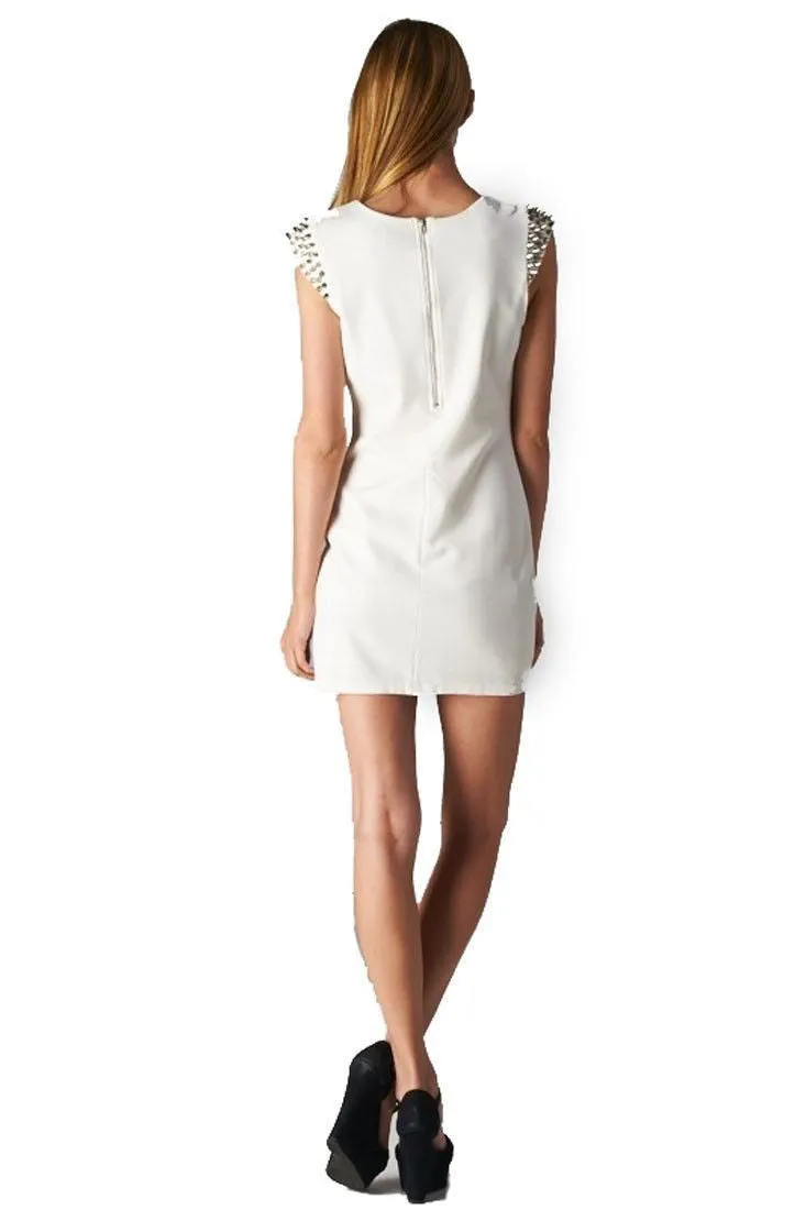 SLEEVELESS STUDDED SPIKED SHOULDER COCKTAIL DRESS - S M L