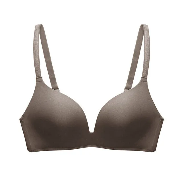 Solid Color Seamless Wire Free Push Up Brassiere For Women A/B Cup