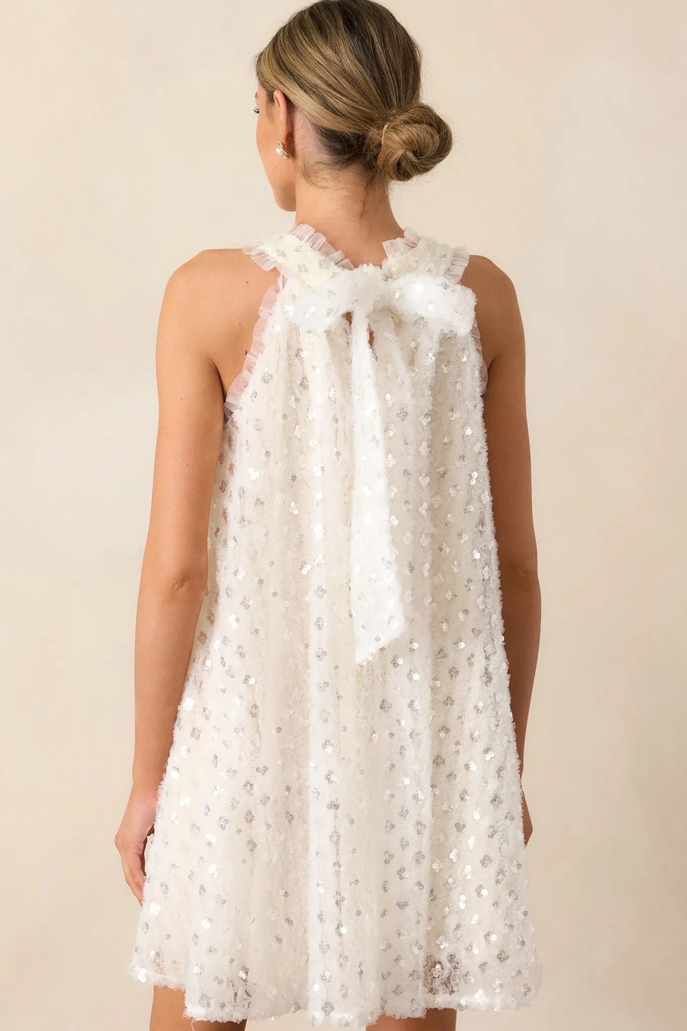 Stardust Journeys Ivory Halter Shift Dress