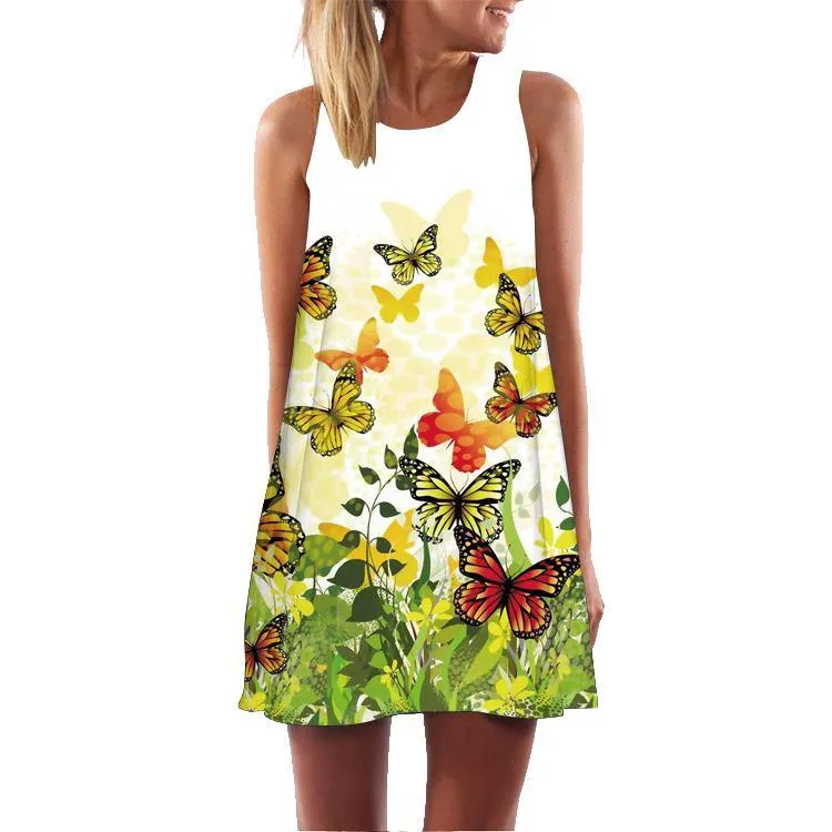 Summer 3D Floral Print Sleeveless Mini Short Dresses