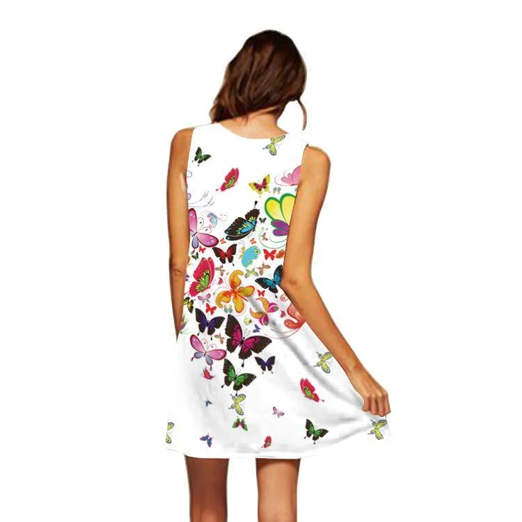 Summer 3D Floral Print Sleeveless Mini Short Dresses